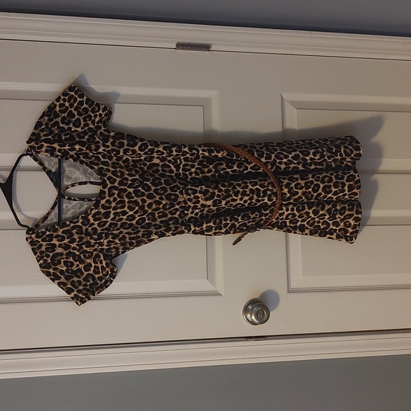 Leopard Print Short Sleeve Dress - Picture 1 of 5